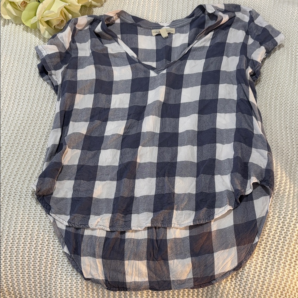Cloth & Stone Navy and White Plaid Top